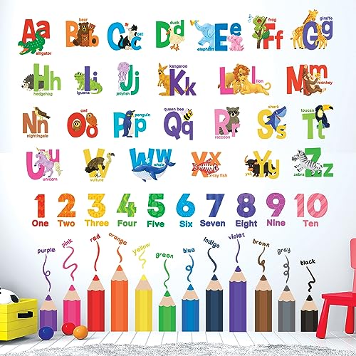 DECOWALL SG3-2316 Alphabet Nummer Wandtattoo (englisch.ver) ABC Wandsticker für Kinder Kinderzimmer Klassenzimmer Wandaufkleber Schlafzimmer von DECOWALL