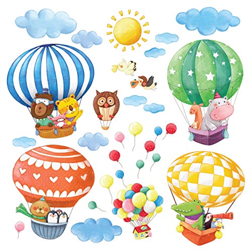 DECOWALLl DA-1406B Heißluftballon Tiere Wandtattoo Wandsticker Wandaufkleber Wanddeko für Kinder Junge Mädchen Babyzimmer Spielzimmer Schlafzimmer Kinderzimmer von DECOWALL