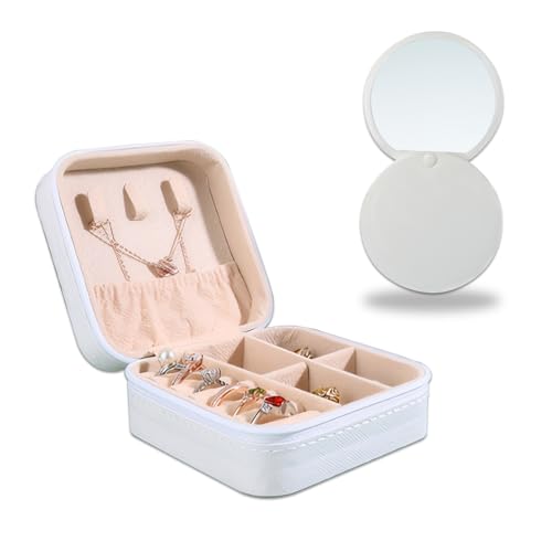 DECUIOCC Schmuckkästchen für Damen,Schmuckschatulle Reise mit Klappspiegel, Klein PU-Leder Schmuckaufbewahrung Schmuckkoffer,Mini Schmuckbox Reise für Ohrringe, Ringe, Halsketten, Weiß DECUIOCC Schmuckkästchen für Damen,Schmuckschatulle Reise mit Klappspiegel, Klein PU-Leder Schmuckaufbewahrung Schmuckkoffer,Mini Schmuckbox Reise für Ohrringe, Ringe, Halsketten, Weiß von DECUIOCC