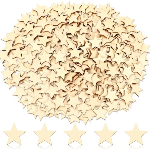 300 Stück Holzsterne, unlackiertes Holz, Sternform, Holzstücke, kleine Holzsterne zum Basteln, Gedenkflagge, Unabhängigkeitstag, Arbeit, Weihnachten (3,1 cm) von DECYOOL