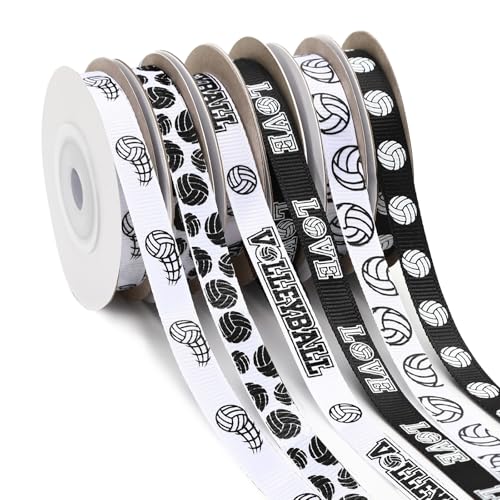 DECYOOL 6 Rollen 60 Yards Volleyball-Bänder, 10 mm breit, schwarz-weiß, Ripsbänder, Sportball-Spielband für Geschenkverpackungen, Team-Mottoparty-Dekoration zum Basteln von DECYOOL