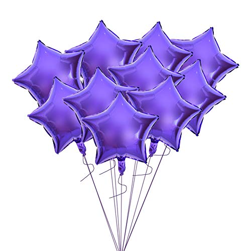 10 Stück 10-Zoll-Stern-Aluminiumfolienballons, Bunte Sternförmige Luftballons für Party, Hochzeit, Geburtstag, Dekoration (Lila) von DEEBOW