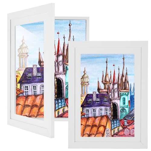 DEECOZY Flip-Fotorahmen aus Holz, 33 x 24 x 2 cm, Holzfarbe, 2 Stück im Karton, Hält bis zu 150 A4-Blätter – Magnetverschluss & elastische Bänder für einfache Aufbewahrung (Weiß) von DEECOZY