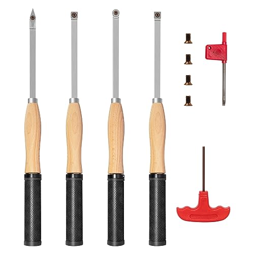 DEEFIINE Drechseleisen Set mit Hartmetall-Schneidplatten, 4pcs Drechselmesser in Holzkoffer, Drechselwerkzeug-Satz für Holz(4AA) von DEEFIINE