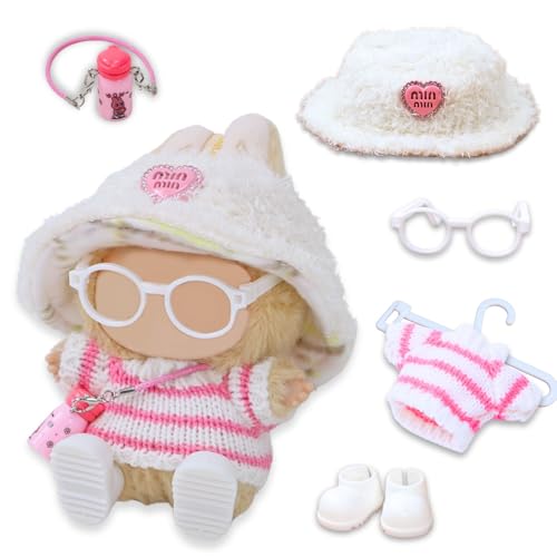 6-teiliges Puppenkleidungs-Set für Puppenzubehör, 17 cm, keine Puppe, 1 Hut + 1 Flasche + 1 Pullover + 1 Brille + 1 Schuhe + 1 Kleiderbügel, niedliche Plüschkleidung für 17 cm große Puppen Jungen und 6-teiliges Puppenkleidungs-Set für Puppenzubehör, 17 cm, keine Puppe, 1 Hut + 1 Flasche + 1 Pullover + 1 Brille + 1 Schuhe + 1 Kleiderbügel, niedliche Plüschkleidung für 17 cm große Puppen Jungen und von DEEMEIS