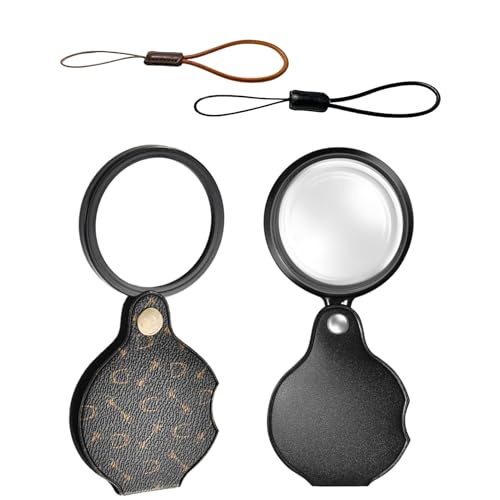2 x 15-fache Lupe, kleine Taschenlupe, Glas, drehbares Schutzholster und Lederband für Senioren, Lesen, Inspektion, Münzen, Hobby, Schmuck oder Erkundungen (2 schwarz) von DEER REED
