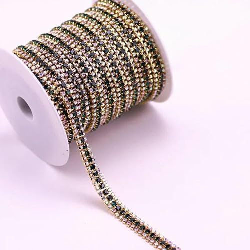 1/10 Yard, 3 Reihen, Kristall-AB-Strass-Cup-Kette, Gold-Silber-Basis mit Krallen, Kleiderdekoration, Applikation zum Aufnähen auf Kleidersäcke, 08ab Loch, Grün, 10 Yard 1/10 Yard, 3 Reihen, Kristall-AB-Strass-Cup-Kette, Gold-Silber-Basis mit Krallen, Kleiderdekoration, Applikation zum Aufnähen auf Kleidersäcke, 08ab Loch, Grün, 10 Yard von DEFRTG
