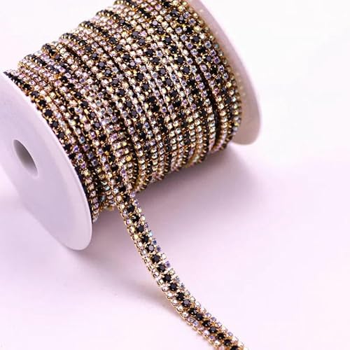 1/10 Yard, 3 Reihen, Kristall-AB-Strass-Cup-Kette, Gold-Silber-Basis mit Krallen, Kleiderdekoration, Applikation zum Aufnähen auf Kleidersäcke, 09ab schwarz, 10 Yard 1/10 Yard, 3 Reihen, Kristall-AB-Strass-Cup-Kette, Gold-Silber-Basis mit Krallen, Kleiderdekoration, Applikation zum Aufnähen auf Kleidersäcke, 09ab schwarz, 10 Yard von DEFRTG