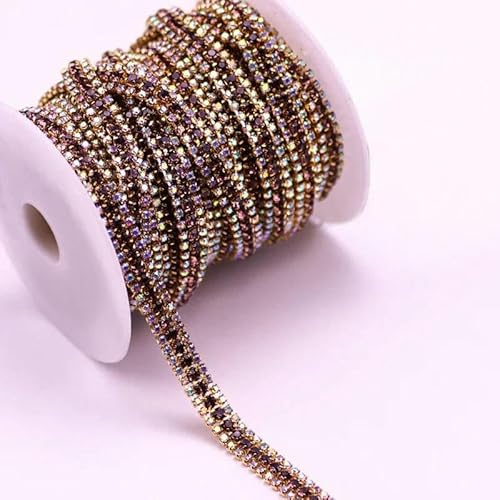 1/10 Yard, 3 Reihen, Kristall-AB-Strass-Cup-Kette, Gold-Silber-Basis mit Krallen, Kleiderdekoration, Applikation zum Aufnähen auf Kleidersäcke, 16ab Amethyst, 10 Yard 1/10 Yard, 3 Reihen, Kristall-AB-Strass-Cup-Kette, Gold-Silber-Basis mit Krallen, Kleiderdekoration, Applikation zum Aufnähen auf Kleidersäcke, 16ab Amethyst, 10 Yard von DEFRTG