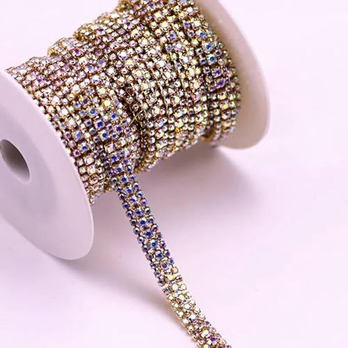 1/10 Yard, 3 Reihen, Kristall-AB-Strass-Cup-Kette, Gold-Silber-Basis mit Krallen, Kleiderdekoration, Applikation zum Aufnähen auf Kleidersäcke, 17 Gold Base Ab, 10 Yard 1/10 Yard, 3 Reihen, Kristall-AB-Strass-Cup-Kette, Gold-Silber-Basis mit Krallen, Kleiderdekoration, Applikation zum Aufnähen auf Kleidersäcke, 17 Gold Base Ab, 10 Yard von DEFRTG
