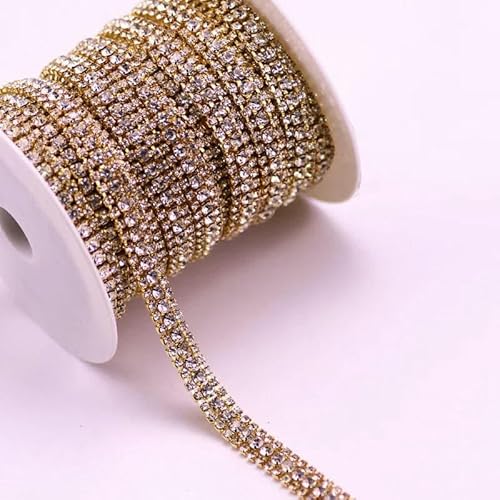 1/10 Yard, 3 Reihen Crystal AB Strass Cup Chain Gold Silber Basis mit Kralle Kleid Dekoration Trim Applikation Nähen auf Kleidersäcke-06 Klarer Kristall-10 Yard von DEFRTG