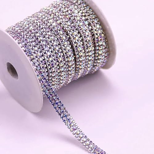 1/10 Yard, 3 Reihen Crystal AB Strass Cup Chain Gold Silber Basis mit Kralle Kleid Dekoration Trim Applikation Nähen auf Kleidersäcke-15 Silber Boden AB-10 Yard von DEFRTG