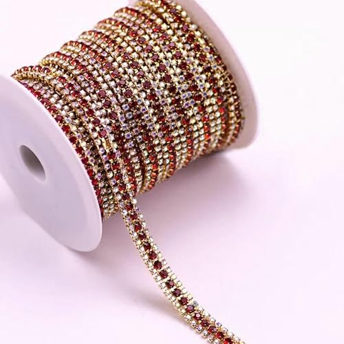 1/10 Yard, 3 Reihen Crystal AB Strass Cup Kette Gold Silber Basis mit Kralle Kleid Dekoration Trim Applikation Nähen auf Kleidersäcke-04ab Lt Siam-10 Yard von DEFRTG