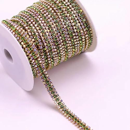 1/10 Yard 3 Reihen Crystal AB Strass Cup Kette Gold Silber Basis mit Kralle Kleid Dekoration Trim Applikation Nähen auf Kleidersäcke-05ab Hellgrün-30CM von DEFRTG