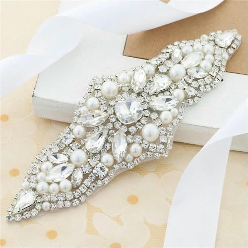 1 PC AB Splitter Kristall Strass Applikation Schweißen Blumen Patch Aufnäher auf Brautkleid Ärmel Zubehör Strass Applikation-FA-1249 Silber von DEFRTG