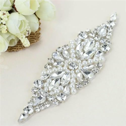 1 PC AB Splitter Kristall Strass Applikation Schweißen Blumen Patch Aufnäher auf Brautkleid Ärmel Zubehör Strass Applikation-FA-920 Silber von DEFRTG