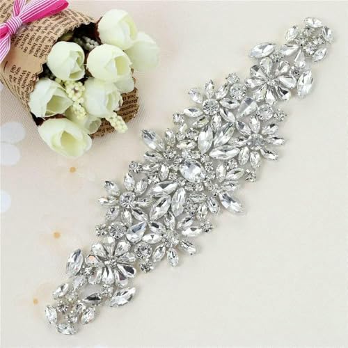 1 Stück AB Splitter Kristall Strass Applikation Schweißblumen Patch Aufnäher auf Brautkleid Ärmel Zubehör Strass Applikation-FA-917 Silber 1 Stück AB Splitter Kristall Strass Applikation Schweißblumen Patch Aufnäher auf Brautkleid Ärmel Zubehör Strass Applikation-FA-917 Silber von DEFRTG
