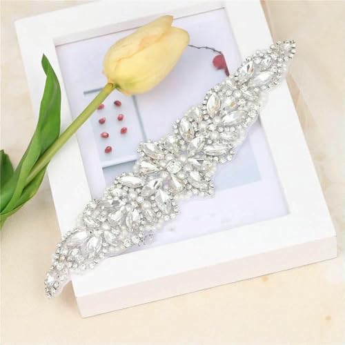 1 Stück AB Splitter Kristall Strass Applikation Schweißen Blumen Patch Aufnäher auf Brautkleid Ärmel Zubehör Strass Applikation-FA-1391 Silber 1 Stück AB Splitter Kristall Strass Applikation Schweißen Blumen Patch Aufnäher auf Brautkleid Ärmel Zubehör Strass Applikation-FA-1391 Silber von DEFRTG