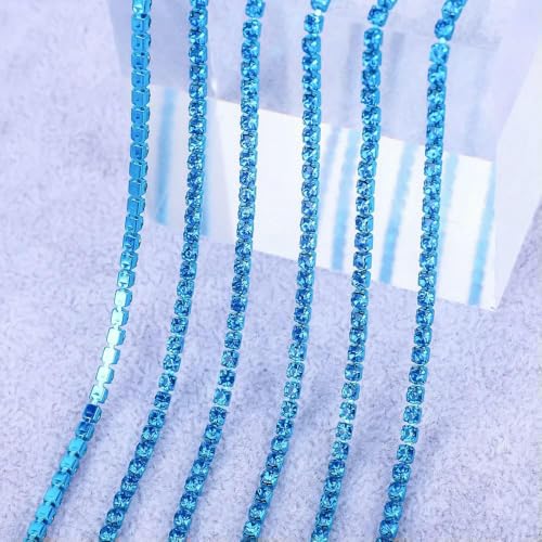 1 Yard/5 Yards Kristall-Strasssteine, Steinbecherkette, Gold, Diamant-Strass, dekorative Applikation, Kristallbesatz für Kleider, Capriblau, SS12 (3,0 mm), 1 Yard von DEFRTG