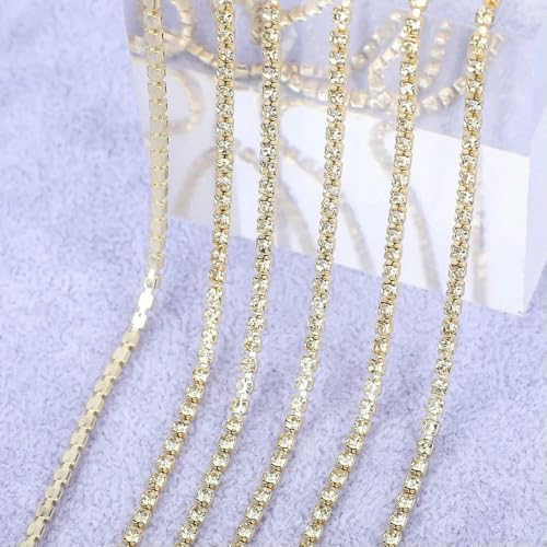 1 Yard/5 Yards Kristall-Strasssteine, Steinbecherkette, Gold, Diamant-Strass, dekorative Applikation, Kristallbesatz für Kleider, Jonquil, SS12 (3,0 mm), 1 Yard von DEFRTG