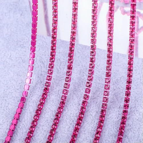 1 Yard/5 Yards Kristall-Strasssteine, Steinbecherkette, Gold-Diamant-Strass, dekorative Applikation, Kristallbesatz für Kleider, Fuchsia, SS12 (3,0 mm), 5 Yards von DEFRTG