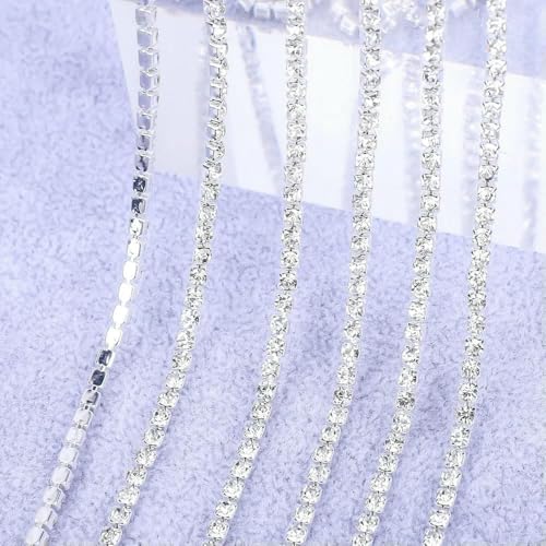 1 Yard/5 Yards Kristall-Strasssteine, Steinbecherkette, Gold-Diamant-Strass, dekorative Applikationsbesätze für Kleider, Kristall mit Silber, SS6 (2 mm), 5 Yards von DEFRTG