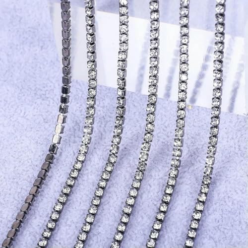 1 Yard/5 Yards Kristall-Strasssteine, Tassenkette, Gold-Diamant-Strass, dekorative Applikation, Kristallbesatz für Kleider, Gun-Black Crystal, SS12 (3,0 mm), 5 Yards von DEFRTG