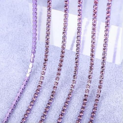 1 Yard/5 Yards Kristall-Strasssteine, Tassenkette, Gold-Diamant-Strass, dekorative Applikation, Kristallbesatz für Kleider, heller Amethyst, SS6 (2 mm), 1 Yard von DEFRTG