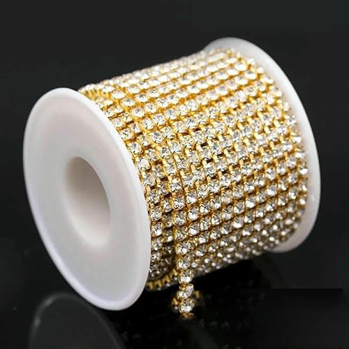 1 Yard 10 Yards/Rolle SS6-SS18 Glänzende Kristall-Strasskette zum Aufnähen und Aufkleben für Kleidung, Schmuck, Bekleidungszubehör, Zierketten, Tassenkette, Goldbasis, klar, SS18, 4,4,0 mm, 10 Yards 1 Yard 10 Yards/Rolle SS6-SS18 Glänzende Kristall-Strasskette zum Aufnähen und Aufkleben für Kleidung, Schmuck, Bekleidungszubehör, Zierketten, Tassenkette, Goldbasis, klar, SS18, 4,4,0 mm, 10 Yards von DEFRTG