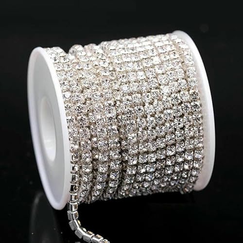 1 Yard 10 Yards/Rolle SS6-SS18 Glänzende Kristall-Strasskette zum Aufnähen und Aufkleben für Kleidung, Schmuck, Bekleidungszubehör, Zierketten, Tassenkette, Silberbasis, klar, SS14, 3,5 mm, 10 Yards 1 Yard 10 Yards/Rolle SS6-SS18 Glänzende Kristall-Strasskette zum Aufnähen und Aufkleben für Kleidung, Schmuck, Bekleidungszubehör, Zierketten, Tassenkette, Silberbasis, klar, SS14, 3,5 mm, 10 Yards von DEFRTG