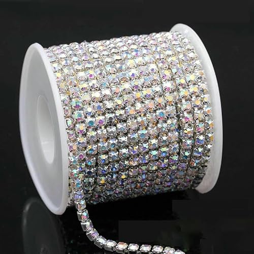 1 Yard 10 Yards/Rolle SS6-SS18 Glänzende Kristall-Strasskette zum Aufnähen und Aufkleben für Kleidung, Schmuck, Bekleidungszubehör, Zierketten, Tassenkette, silberne Basis, AB-ss16, 4,0 mm, 10 Yards 1 Yard 10 Yards/Rolle SS6-SS18 Glänzende Kristall-Strasskette zum Aufnähen und Aufkleben für Kleidung, Schmuck, Bekleidungszubehör, Zierketten, Tassenkette, silberne Basis, AB-ss16, 4,0 mm, 10 Yards von DEFRTG