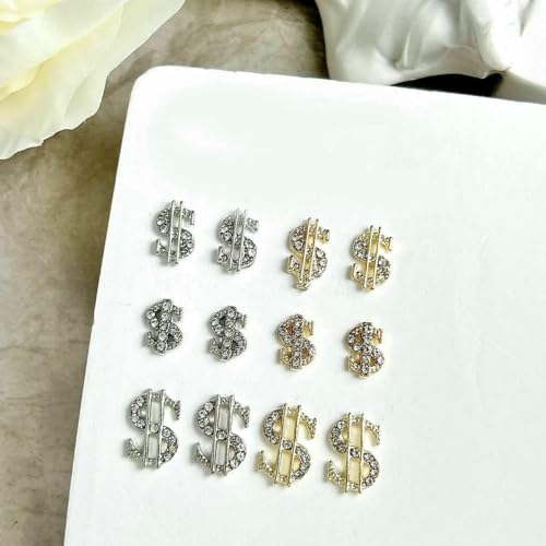 10 Stück exquisite Dollarzeichen-Nagel-Charms, Metalllegierung, funkelnde Strasssteine, Nagelkunst-Dekorationen, Zubehör für Maniküre, DIY, gemischt, 03–10 Stück von DEFRTG