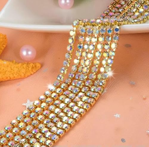 10 Yards DIY-Strasskette, dichter Goldboden, zum Nähen von Strasssteinen für Kleidung, Kunstdekoration, Crystal AB-ss10, 10 Yards von DEFRTG