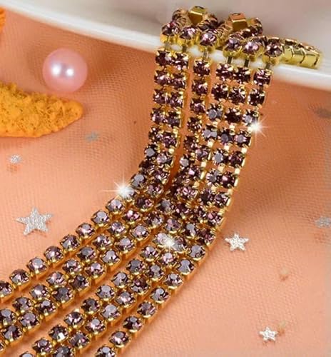 10 Yards DIY-Strasskette, dichter Goldboden, zum Nähen von Strasssteinen für Kleidung, Kunstdekoration, Hellviolett, SS8, 10 Yards von DEFRTG