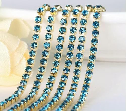 10 Yards DIY-Strasskette, dichter Goldboden, zum Nähen von Strasssteinen für Kleidung, Kunstdekoration, Pfauenblau, SS8, 10 Yards von DEFRTG