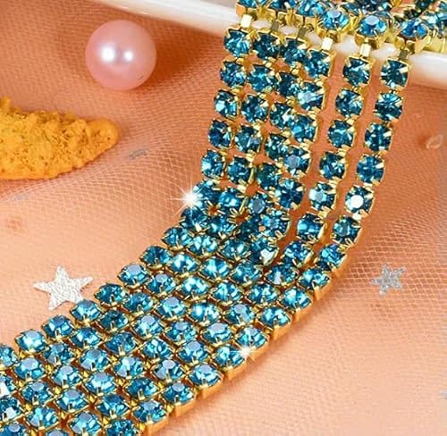 10 Yards DIY-Strasskette, dichter Goldboden, zum Nähen von Strasssteinen für Kleidung, Kunstdekoration, Seeblau, SS8, 10 Yards 10 Yards DIY-Strasskette, dichter Goldboden, zum Nähen von Strasssteinen für Kleidung, Kunstdekoration, Seeblau, SS8, 10 Yards von DEFRTG