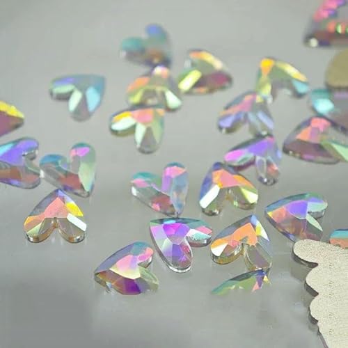 100/500 Stück 6 mm V-Herzform Boutique Flachboden-Strasssteine für Nagelkunst, Glaskristall, 3D-Nageldekoration – Transparent AB – 100 Stück von DEFRTG
