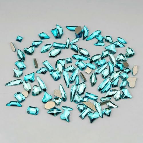 100/500 Stück Glaskristall-Strasssteine in gemischter Form, flache Rückseite, Glitzer, glänzend, Nagelkunst, DIY-Dekorationszubehör, Aquamarin, 500 Stück von DEFRTG