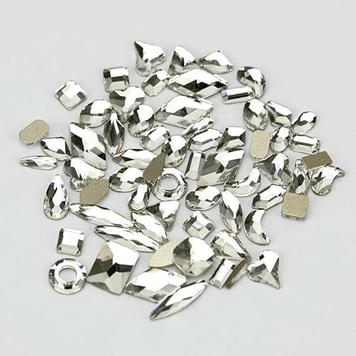 100/500 Stück Glaskristall-Strasssteine in gemischter Form, flache Rückseite, Glitzer, glänzend, Nagelkunst, DIY-Dekorationszubehör, Kristall, 500 Stück von DEFRTG
