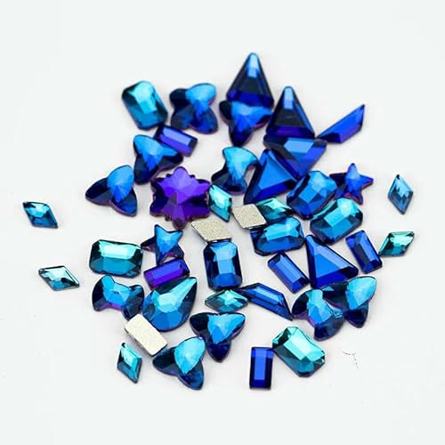 100/500 Stück Glaskristall-Strasssteine in gemischter Form, flache Rückseite, Glitzer, glänzend, Nagelkunst, DIY-Dekorationszubehör, Meridianblau, 500 Stück von DEFRTG