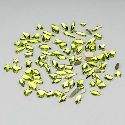 100/500 Stück Glaskristall-Strasssteine in gemischter Form, flache Rückseite, Glitzer, glänzend, Nagelkunst, DIY-Dekorationszubehör, Peridot, 500 Stück von DEFRTG