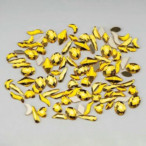 100/500 Stück Glaskristall-Strasssteine in gemischter Form, flache Rückseite, Glitzer, glänzend, Nagelkunst, DIY-Dekorationszubehör, Topas, 100 Stück von DEFRTG