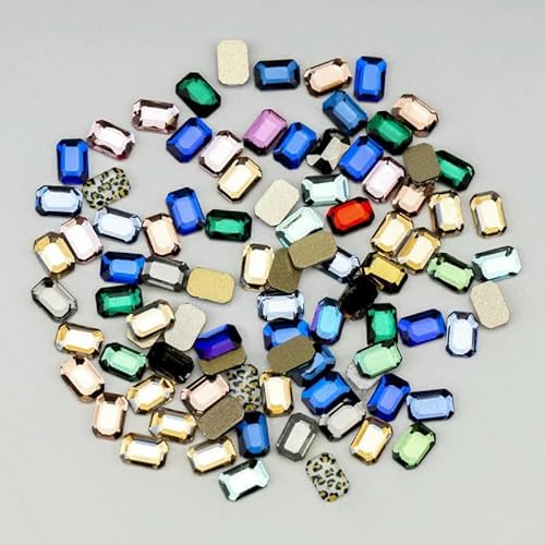 100/500 Stück Glaskristall-Strasssteine in gemischter Form, flache Rückseite, Glitzer, glänzend, Nagelkunst, DIY-Dekorationszubehör, rechteckig, 500 Stück von DEFRTG