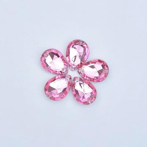 100 Stück 13 x 18 mm, Nähen, roter Tropfen-Strass, Pointback, Acryl-Kristall-Applikation, Aufnäher für Kleidung, Kleiderdekoration, Rosa von DEFRTG