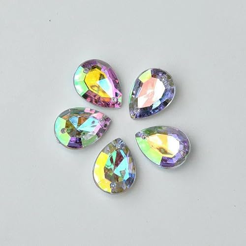 100 Stück 13 x 18 mm, roter Tropfen-Strass, Pointback, Acryl-Kristall-Applikation, zum Aufnähen von Steinen für Kleidung, Kleiderdekoration, Kristall AB von DEFRTG