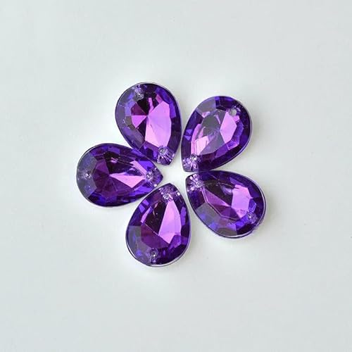 100 Stück 13 x 18 mm Nähen Roter Tropfen Strass Pointback Acryl Kristall Applikation Aufnäher Stein für Kleidung Kleid Dekoration-Dunkelviolett von DEFRTG
