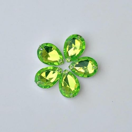 100 Stück 13 x 18 mm Nähen Roter Tropfen Strass Pointback Acryl Kristall Applikation Aufnäher Stein für Kleidung Kleid Dekoration-Hellgrün von DEFRTG