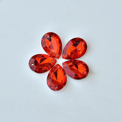 100 Stück 13 x 18 mm Nähen Roter Tropfen Strass Pointback Acryl Kristall Applikation Aufnäher Stein für Kleidung Kleid Dekoration-Rot von DEFRTG