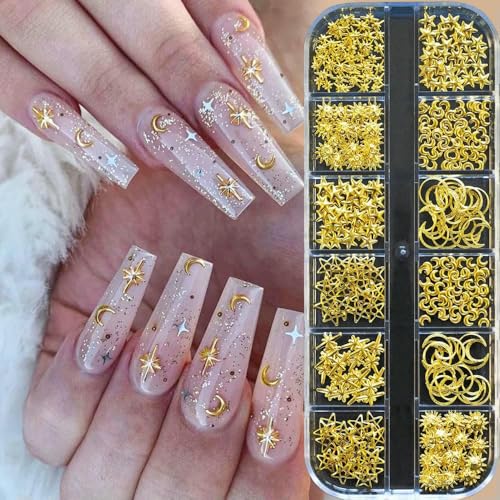 12 Gitter Goldnieten Nagelanhänger 3D Stern Mond Muschel Nagelanhänger Metallnieten Strass Nagelschmuck Dekorationen Maniküre-Set-1box_b 12 Gitter Goldnieten Nagelanhänger 3D Stern Mond Muschel Nagelanhänger Metallnieten Strass Nagelschmuck Dekorationen Maniküre-Set-1box_b von DEFRTG