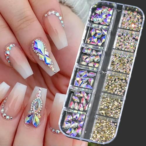 12 Gitter Nail Art Flatback Schwarze Kristall-Strasssteine Perlen Luxus-Nagel-Charms 3D-Glitzer Nicht-Hotfix-Diamant-Edelsteine für Maniküre-PH140-04 von DEFRTG